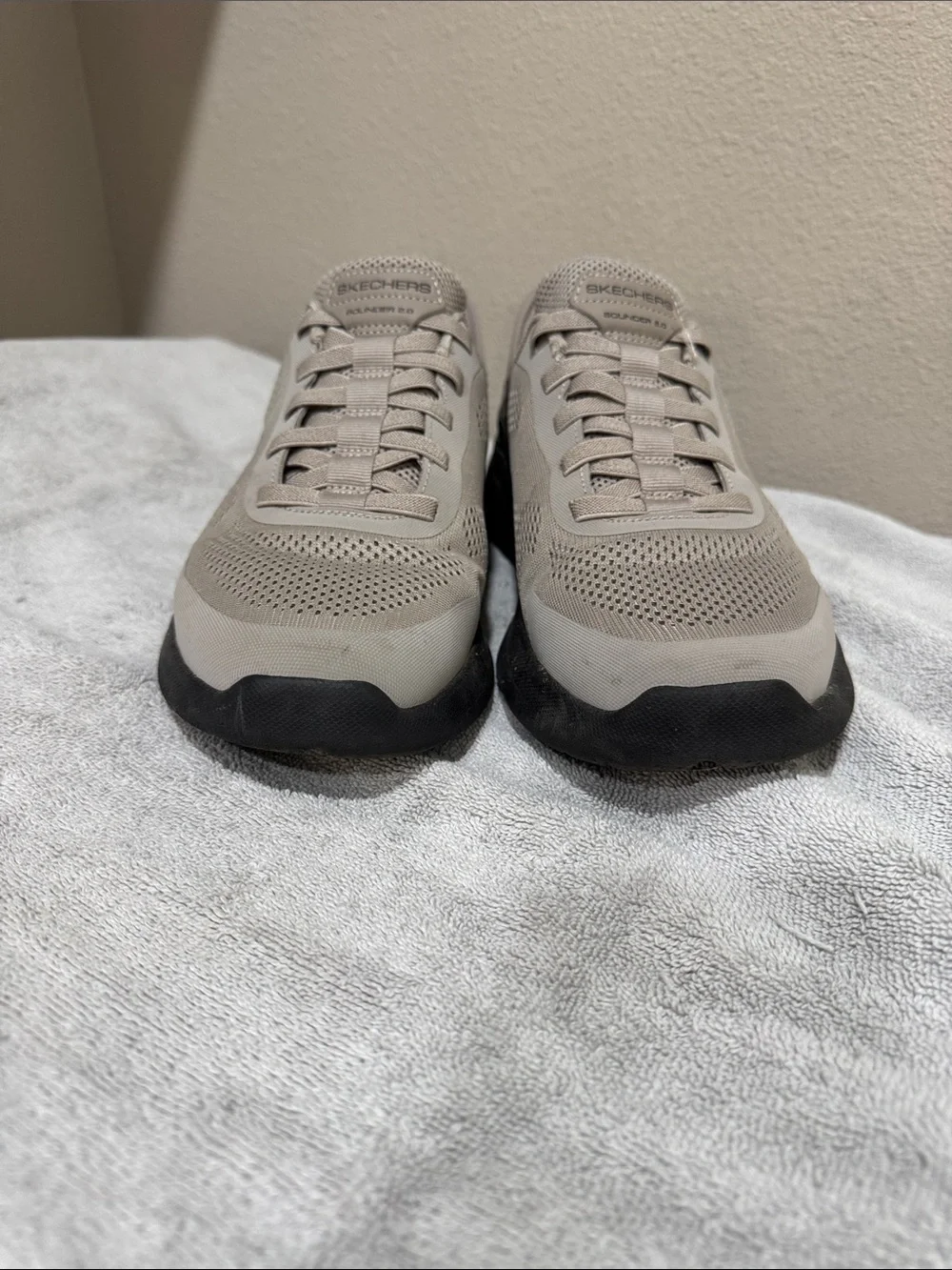 Skechers Men's Taupe Mesh Sneakers with Black Sole